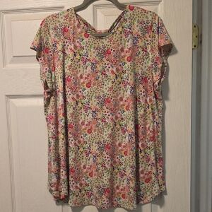 Southern Lady Pink and Cream Floral Short Sleeve Tee
